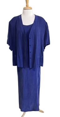 Maren 90s Y2K Iridescent Royal Blue 2pc Tie Back Maxi Dress & Jacket Top sz 24W